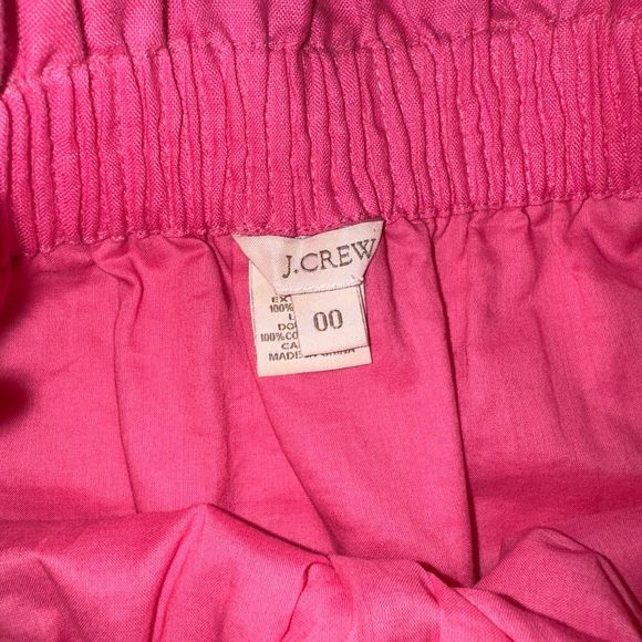 J. Crew 00 Hot Pink Linen Paper Bag Style Elastic Cinched Waist w/ Pockets Skirt - Picture 7 of 8